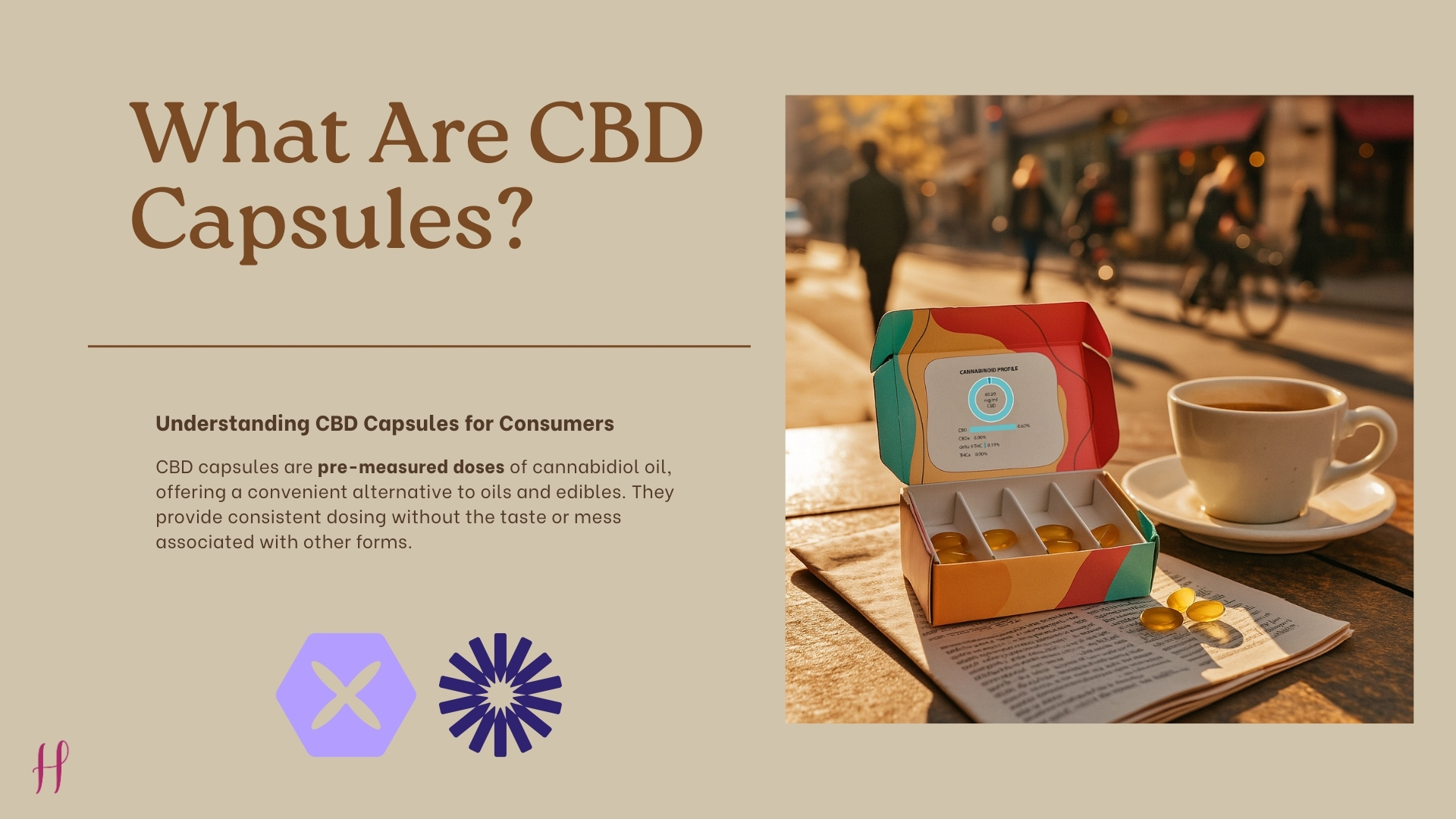 Open box of CBD capsules on table with coffee, explaining what CBD capsules are.